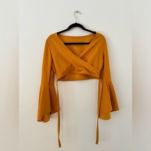 Golden Yellow Crop top with flowy bell sleeves. Brand SHEIN